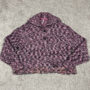 Free People Stellar Sweater Small Pullover Oversized Fuzzy Button Collar Slouchy